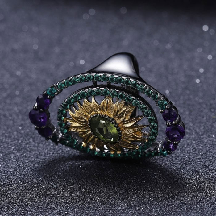 Sonnenblume Ring mit Edelsteine