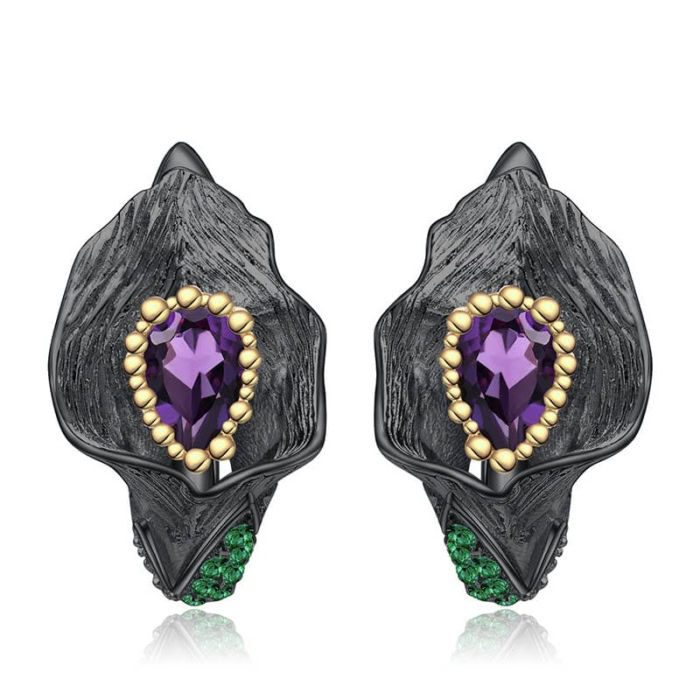 Modern Schwarze Ohrringe mit Amethyst