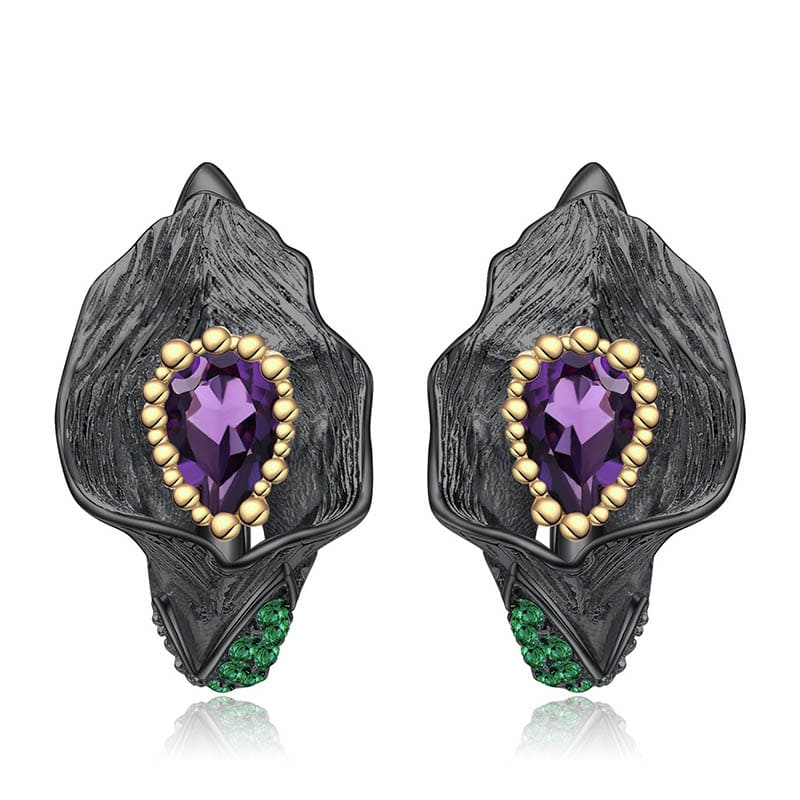 Modern Schwarze Ohrringe mit Amethyst