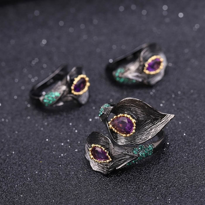 Modern Schwarze Ohrringe mit Amethyst