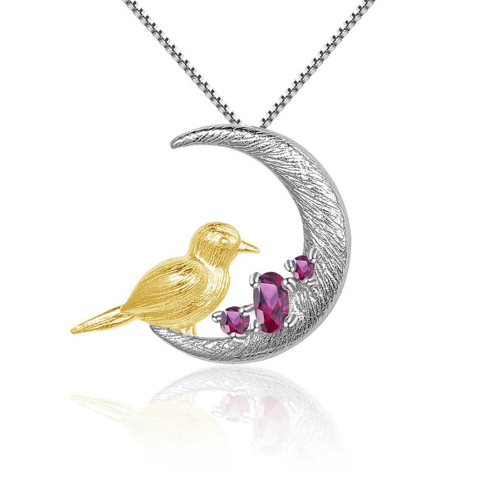 Silber Mond Kette mit Rosengranat