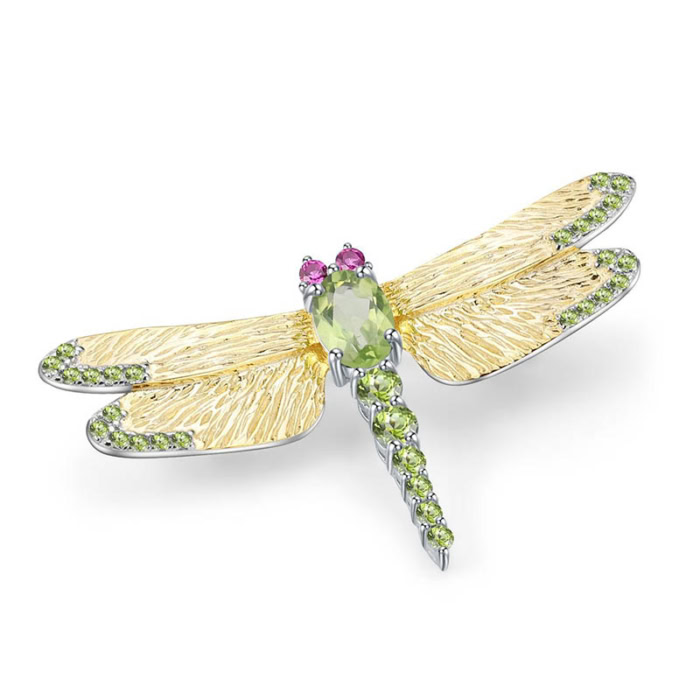 Libelle Brosche mit Peridot